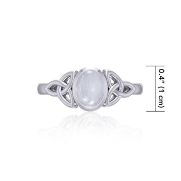 Celtic Triquetra with High Grade Rainbow Moonstone Gemstone Silver Ring TMD351 - Jewelry